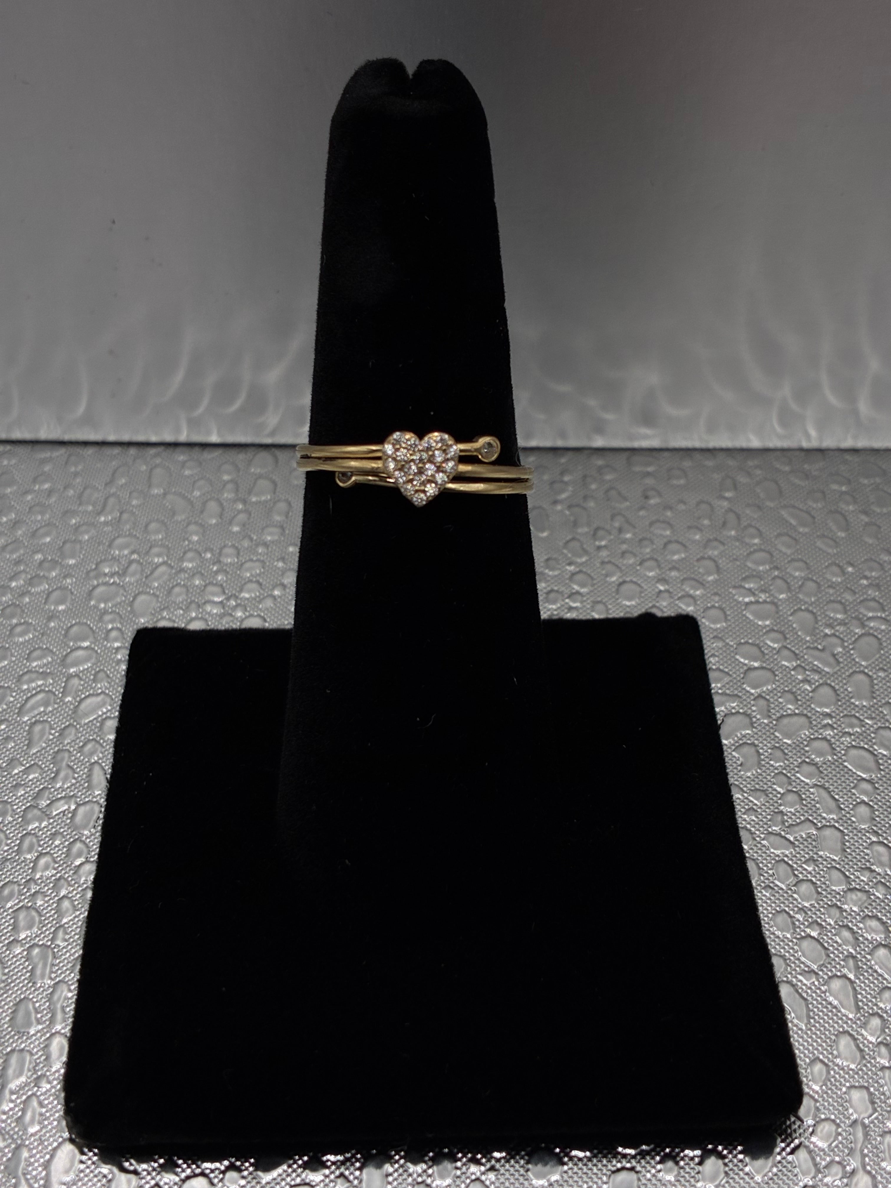 14K Gold Diamond Filled Heart Layered Ring